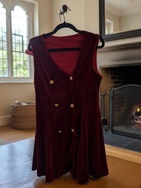 Women’s Burgundy Red Velvet Double-Breasted Dress XL